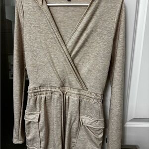 Fashion Nova Beige Long Sleeve Dress